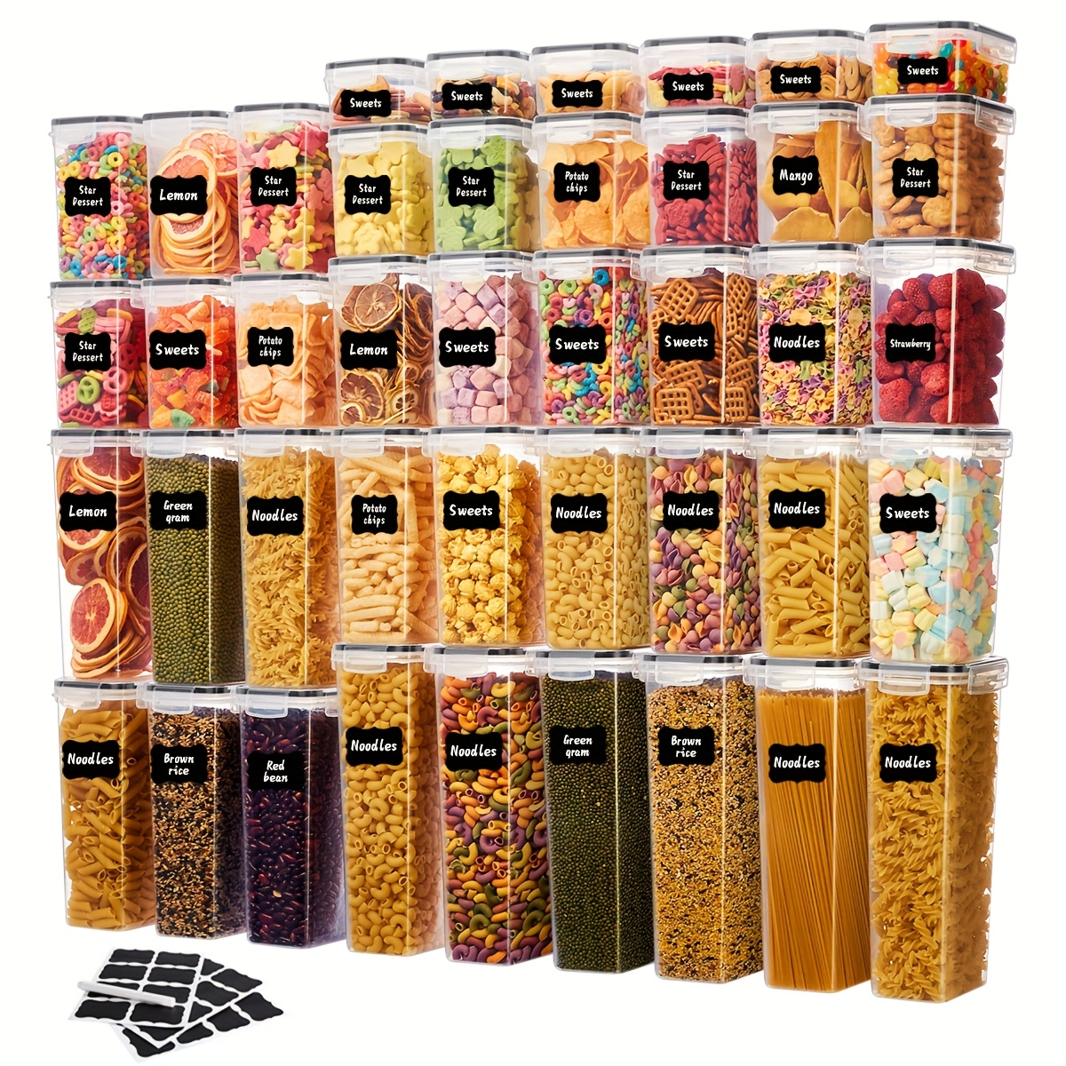 

42pcs Airtight Storage Containers With , Plastic Bpa Free Kitchen Pantry Organization And Storage, Dry Canisters For Cereal, Pasta, Flour, Sugar, With Lables, Marker, Dishwasher Safe, Plastic