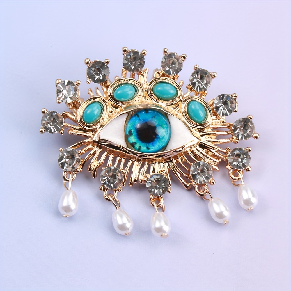 TEMU Vintage Elegant Rhinestone Eye Brooch Court Additions Corsage Gift For Men And Women