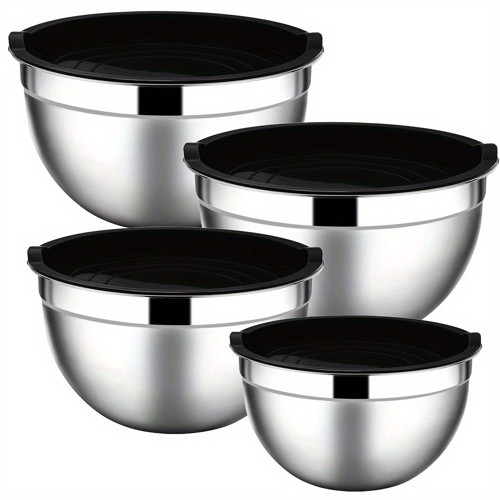 TEMU 4pcs, Mixing Bowls With Lids, 3 Cake Baking Nested Mixing Bowls, Stainless Steel Mixing Bowls, Kitchen Supplies