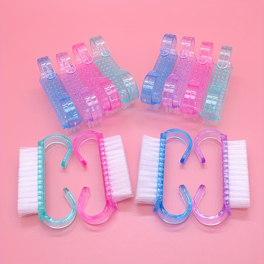 50pcs box random color washable mini handheld nail brush equipment cleaning dust   art tools multifunctional random color suspended plastic handle for professional personal   practice