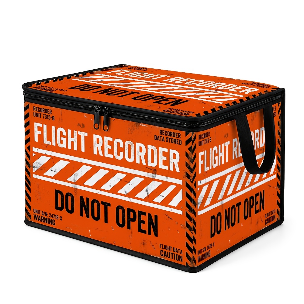TEMU 1 Flight Recorder Warning - Modern Printed Storage Box With Lid, Large Capacity, Fsoft Fabric, Classic Rectangular Design, Space-saving