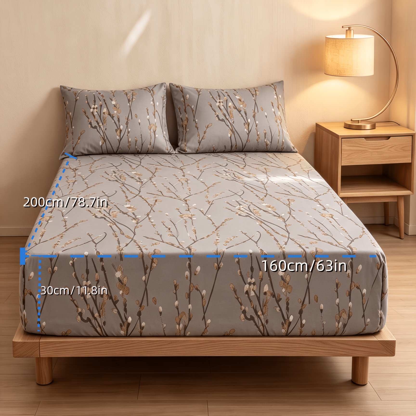 TEMU 1 drap-housse 5173 Fleur de prunier, motif floral Fleur de prunier, facile et élégant, convient à différents styles de chambre, tissu durable et