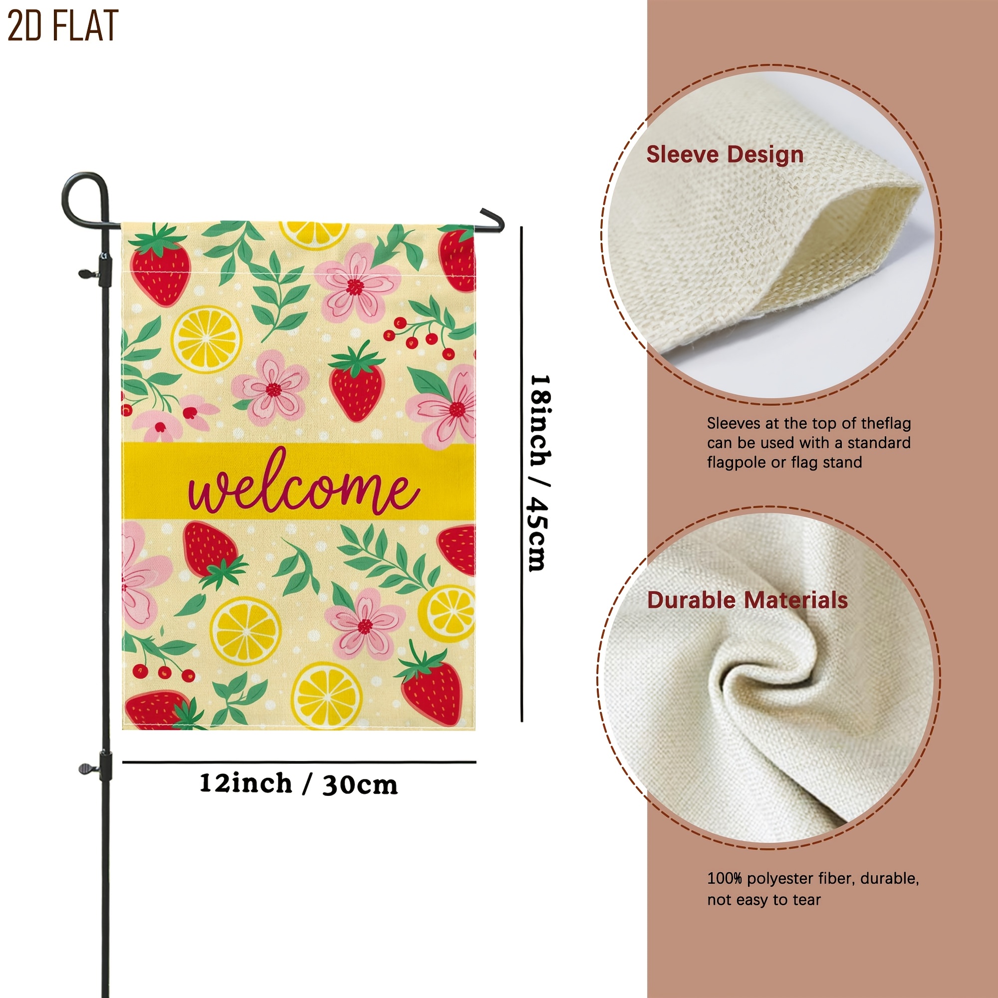 TEMU 2d Flat, 1pc 2d Flat Flag, Lemon Yellow Burlap Double Sided Front Porch Decorative Flags For Outdoor Patio Lawn Entrance Campsite Pole, 2d Flat