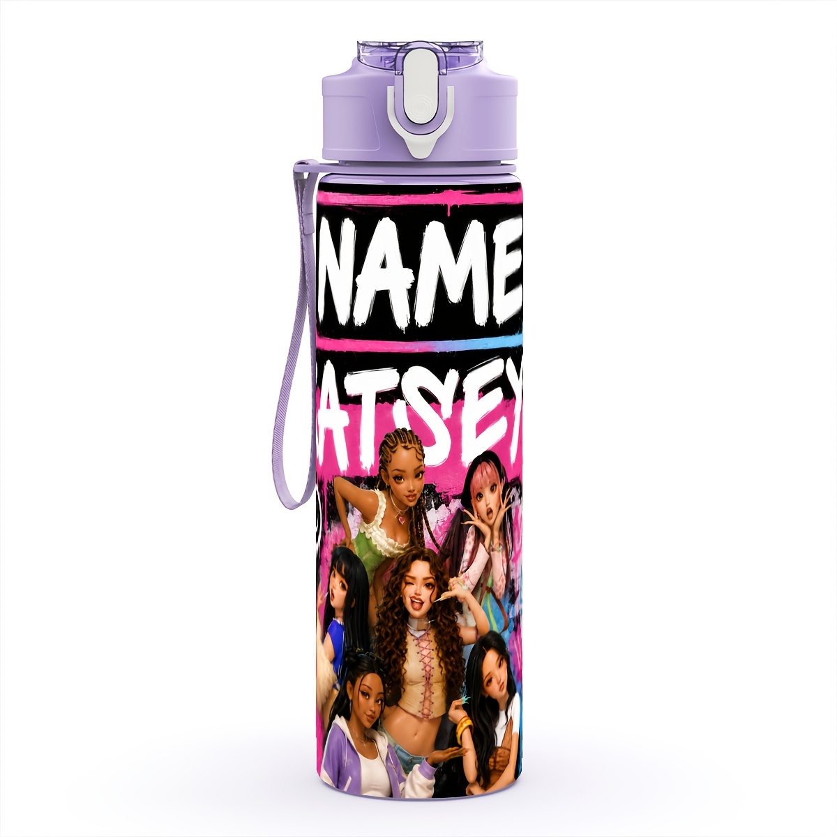 TEMU 1pc Personalized Plastic Water Bottle, Pop -themed Printing, 25oz/750ml, Suitable For , Office & Camping, Portable Design, Large Capacity,
