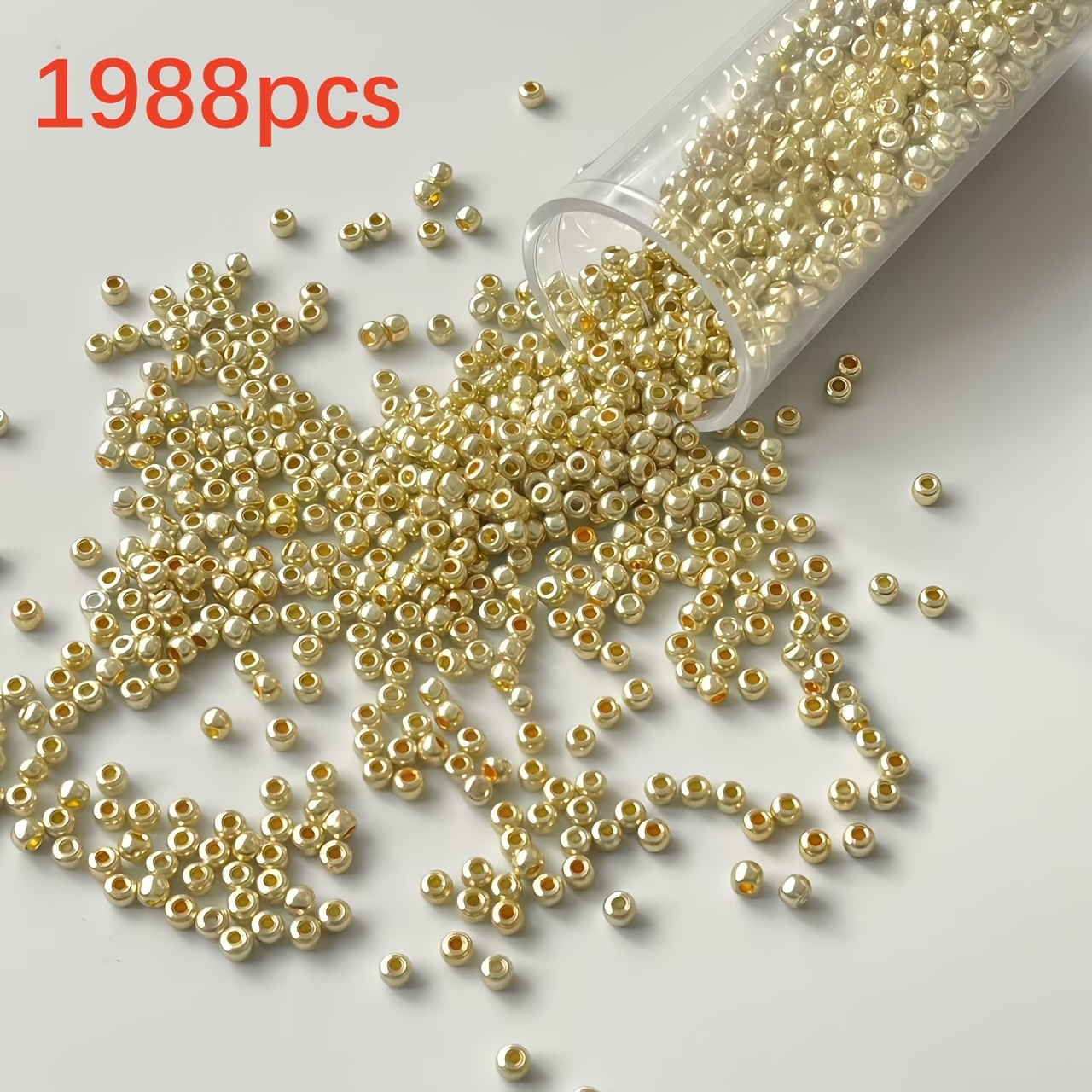 TEMU 1988pcs 2mm Vintage Golden And Silvery Glass Spacer Beads, Shiny Tiny Loose Craft Beads, Bulk Handcraft Supplies For Bracelet Necklace Handmade