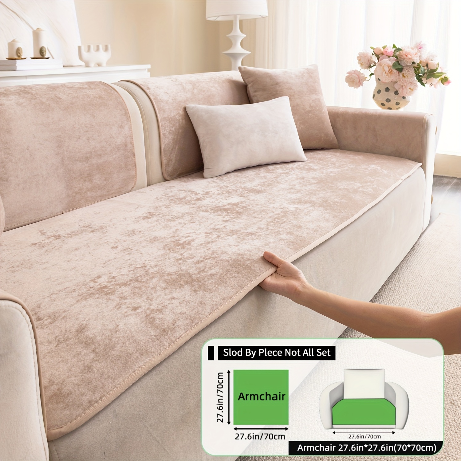 TEMU 1pc Gradient Color Thickened Snowflake Velvet Non-slip Sofa Cushion For Autumn & Winter - Pet-friendly, Machine Washable, Suitable For