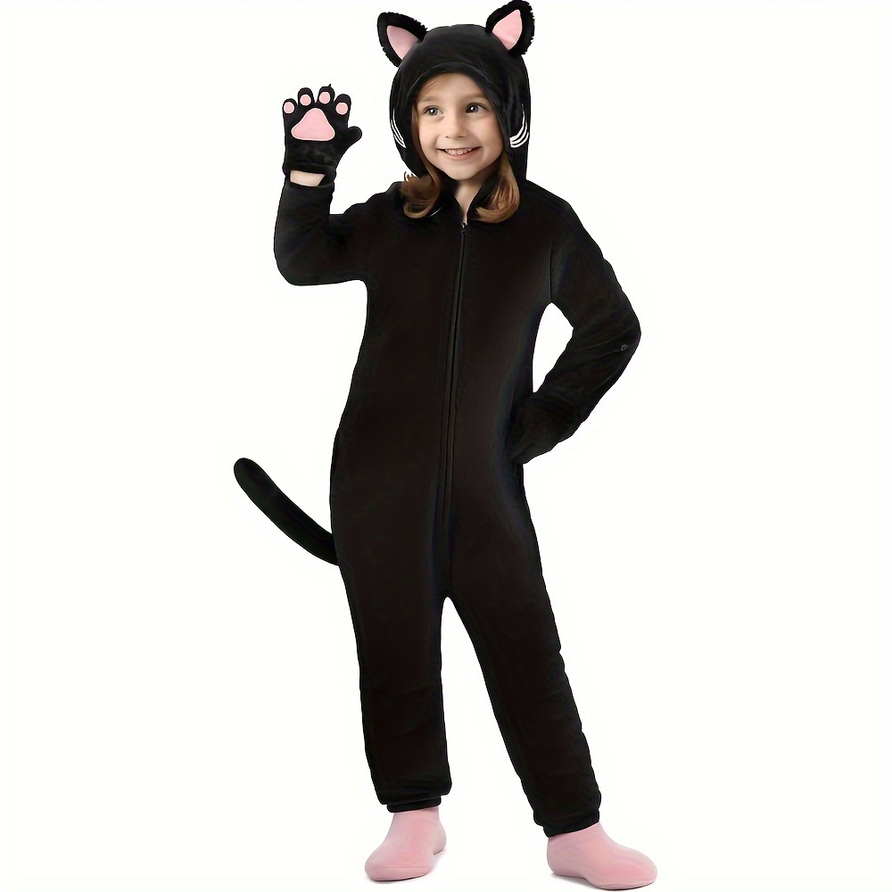 

Girls' Black Cat Onesie Costume, Noir Cat Halloween Outfit For - Soft Textile Material