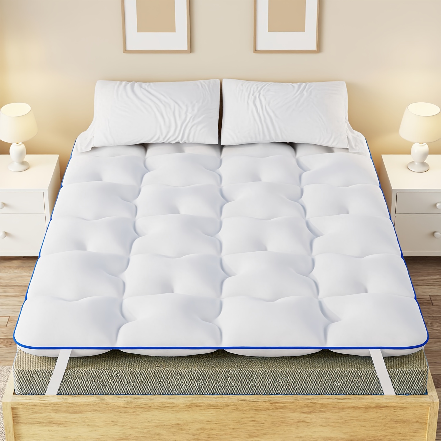TEMU Cloud-like Mattress Topper, Non-slip Fixation, Universal In , 900gsm Thickened Filling, Soft And Skin-friendly, Comfortable Sleep, Suitable For