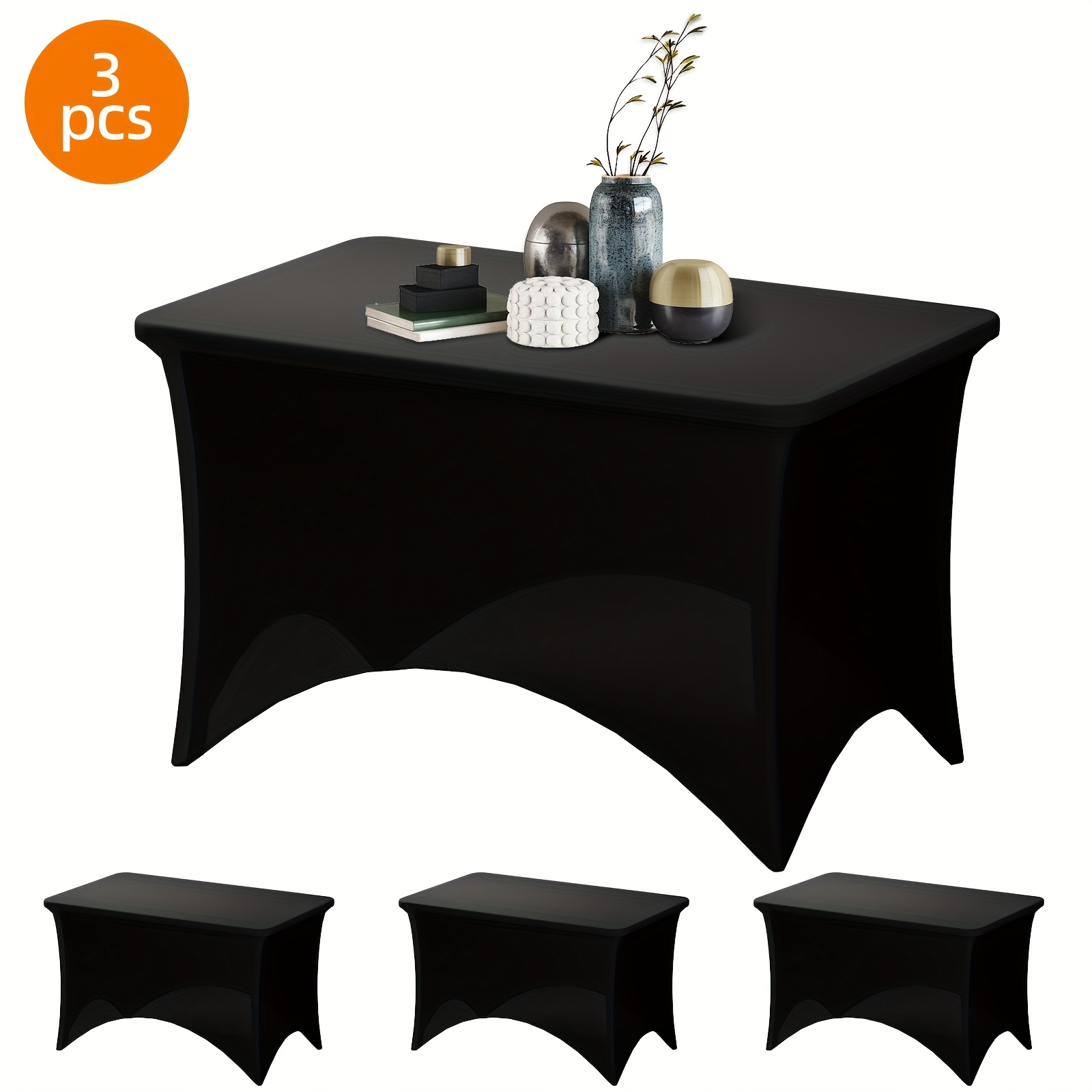 TEMU Tomnk 2pcs/3pcs Stretch Spandex Tablecloth, Rectangular, 4ft/6ft/8ft, , Wrinkle-resistant Material, Suitable For Wedding Banquets, Trade Shows,