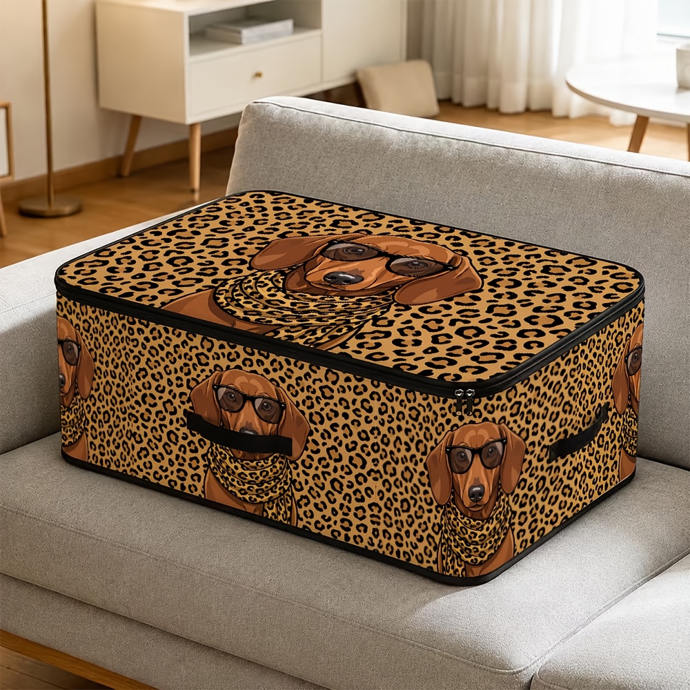 TEMU 1pc Pop Art Underbed Storage Organizer Bags With Zipper And Handles, Dachshund Glasses Animal Print Pattern, Ideal For Bedding, Garments,