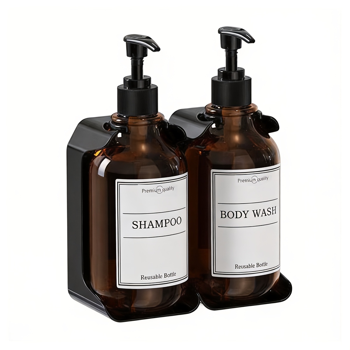 TEMU Set Of 2 Wall-mounted Dispensers For Modern Shampoo And Body Wash - No Drilling Required, 16oz Capacity, Includes 6 Labels, Easy To Refill,
