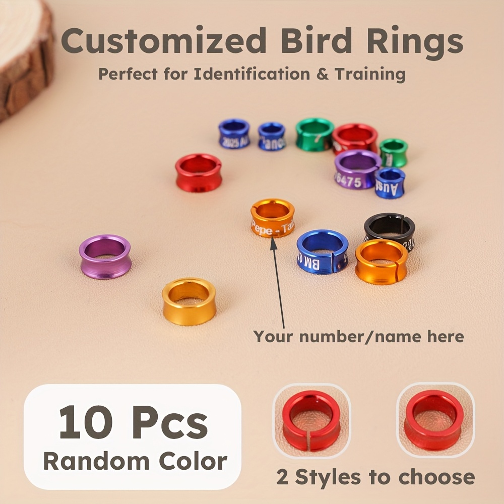 TEMU Customized Bird Rings, 10pcs Durable Random Color Aluminum Id Tags With Names/contact , Personalization Engraved Adjustable Bird Leg Bands
