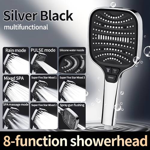 1pc powerful square shower head with 8 spray handheld rain shower system suitable for bathrooms silvery universal fit compatible with all types of bathrooms and as a single shower head or as a set