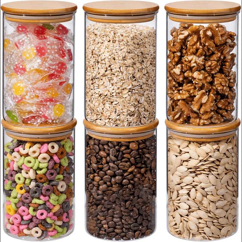 TEMU 6pcs, 500ml, 16oz Glass Containers With Airtight Lids, High Borosilicate Glass Jars, Glass Storage Cans, Pre-meal Glass Containers, Suitable For