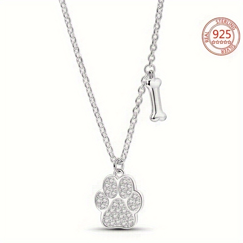 

925 Sterling Print And Bone Pendant Necklace Women's Simple Fashion Jewelry Gift