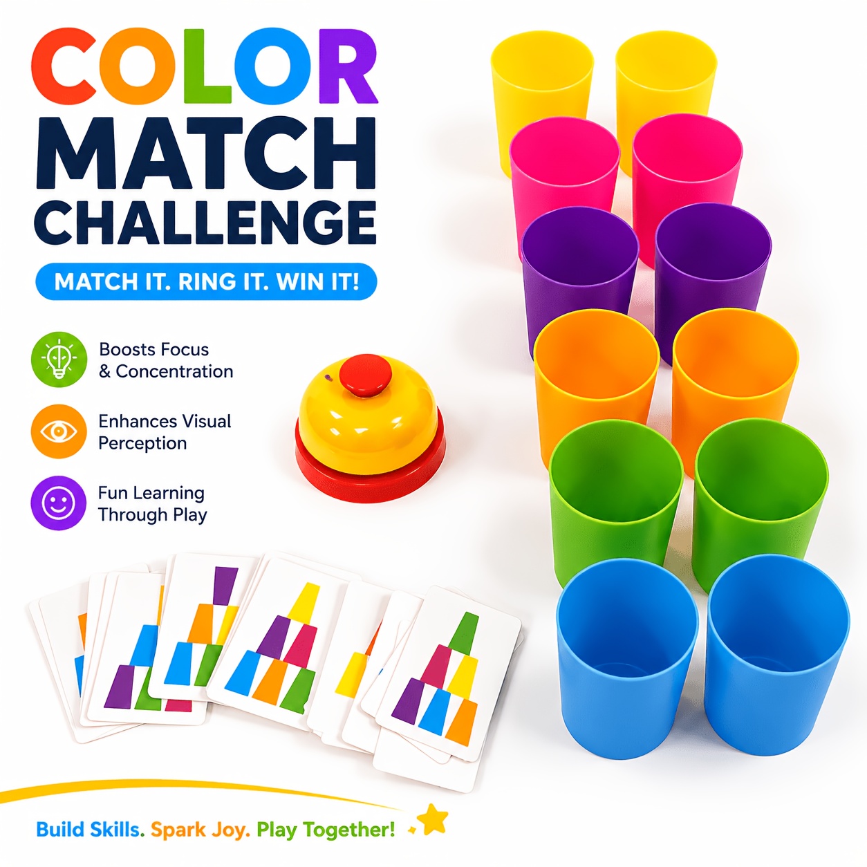 Juego de Memoria Flip Cup, Set de Clasificación de Colores, Juego de Mesa de Copas Apil...