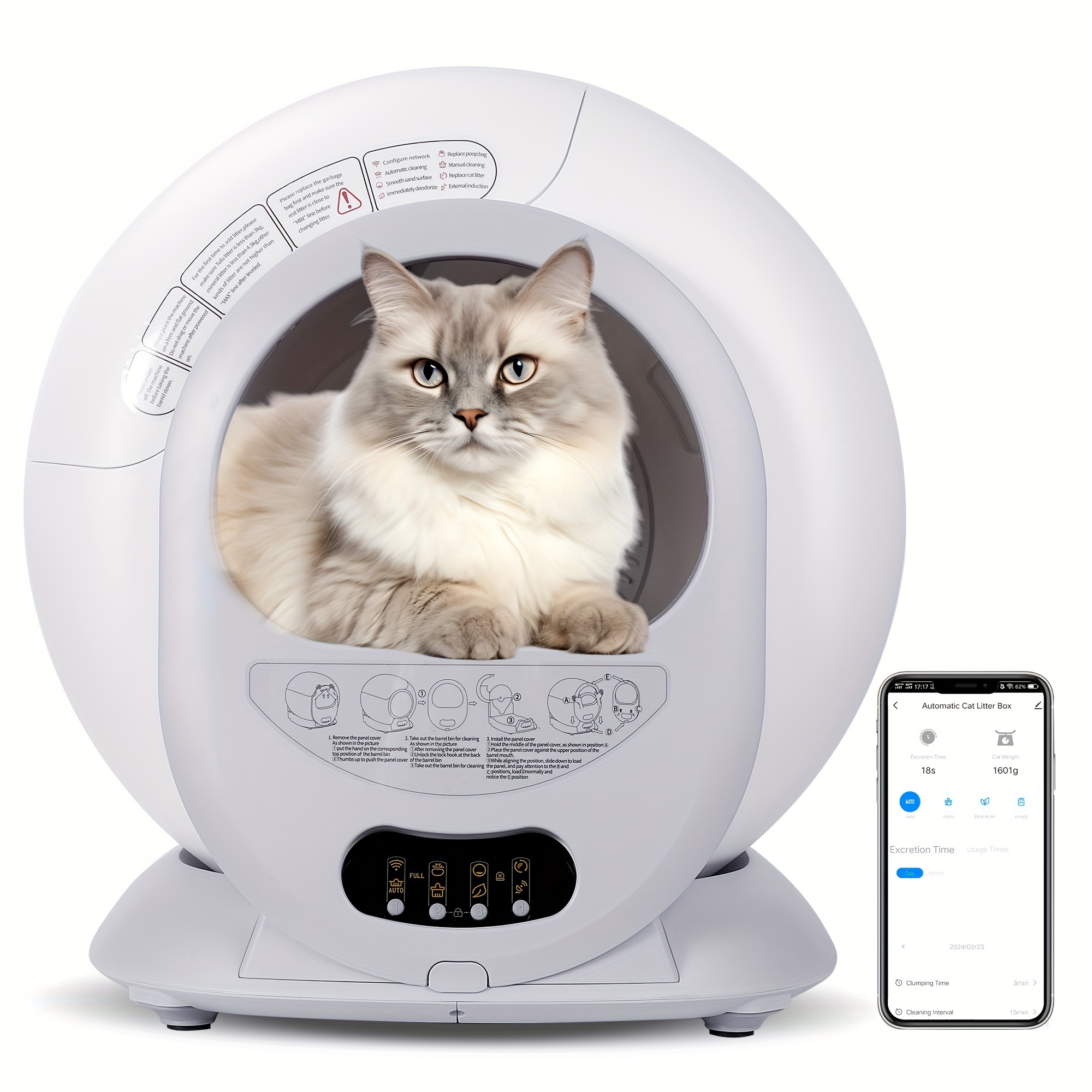 

Self-cleaning Cat Litter Box, Automatic Scooping And Odor Removal, App Control Support 2.4g Wifi (keyed Model)