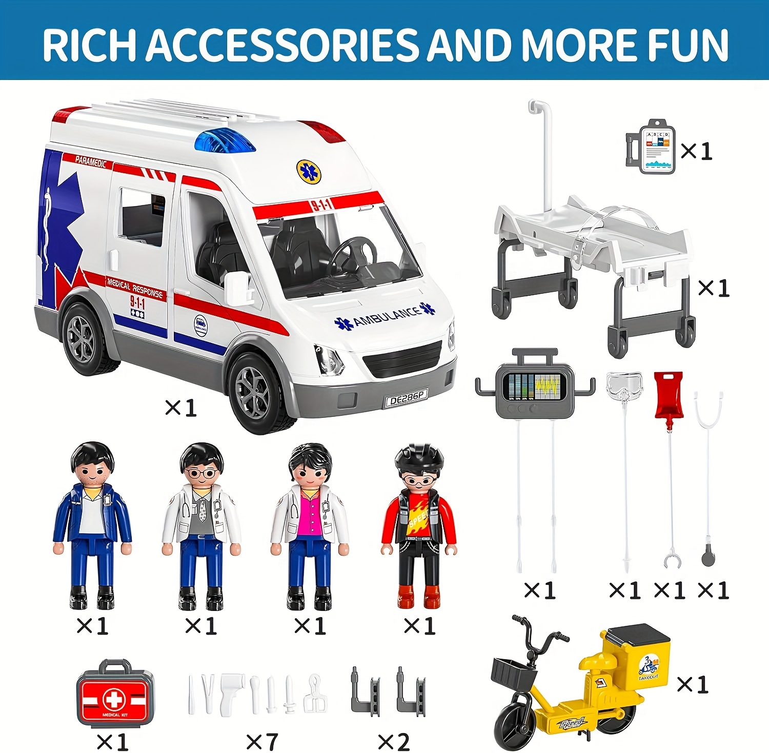 Ambulance Cars Toy For Kids 3 4 5 6 7 8 Years Old Friction Powered Truck With Light And Sound Emergency Vehicle Toy For Boys Girls Gifts For Age 3-12 Boys Girls Educational Toys For Children