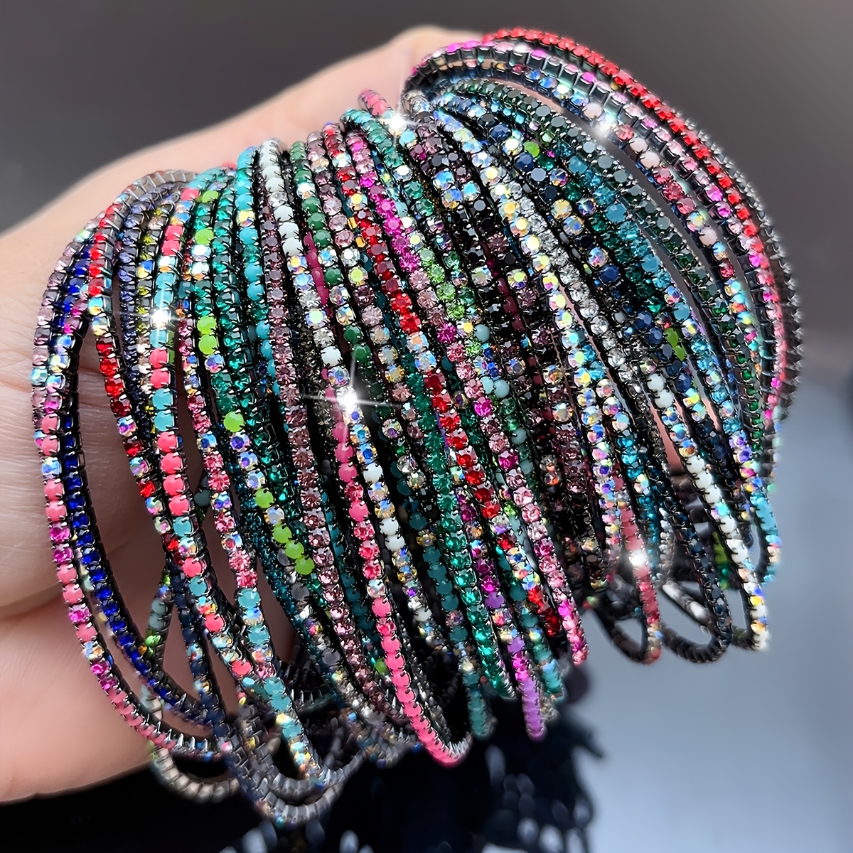 Ultra-Thin Multicolor Stackable Rhinestone Tennis Bracelet
