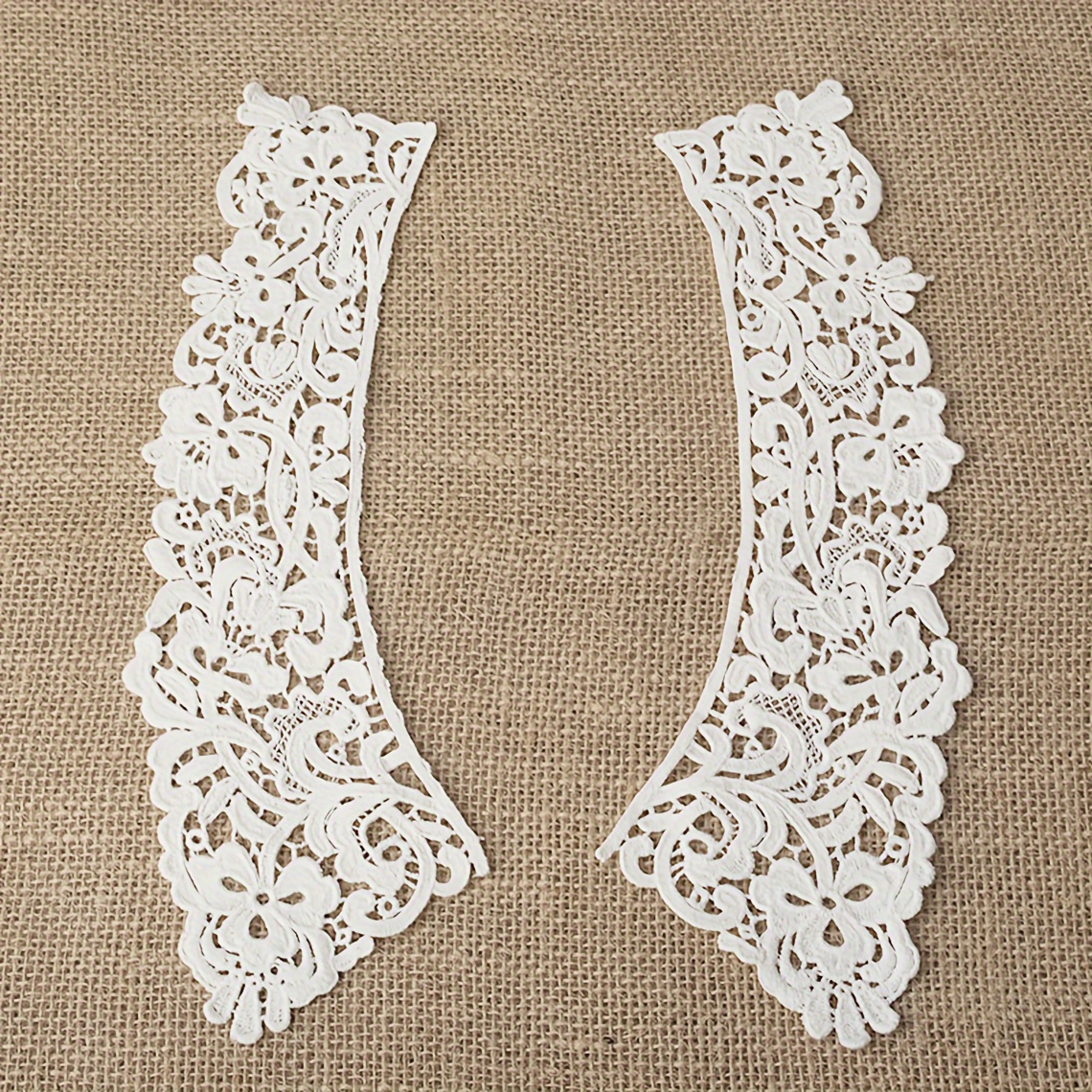 1 Pair White Beige -soluble Embroidery Flowers Collar Lace Sewing Trim