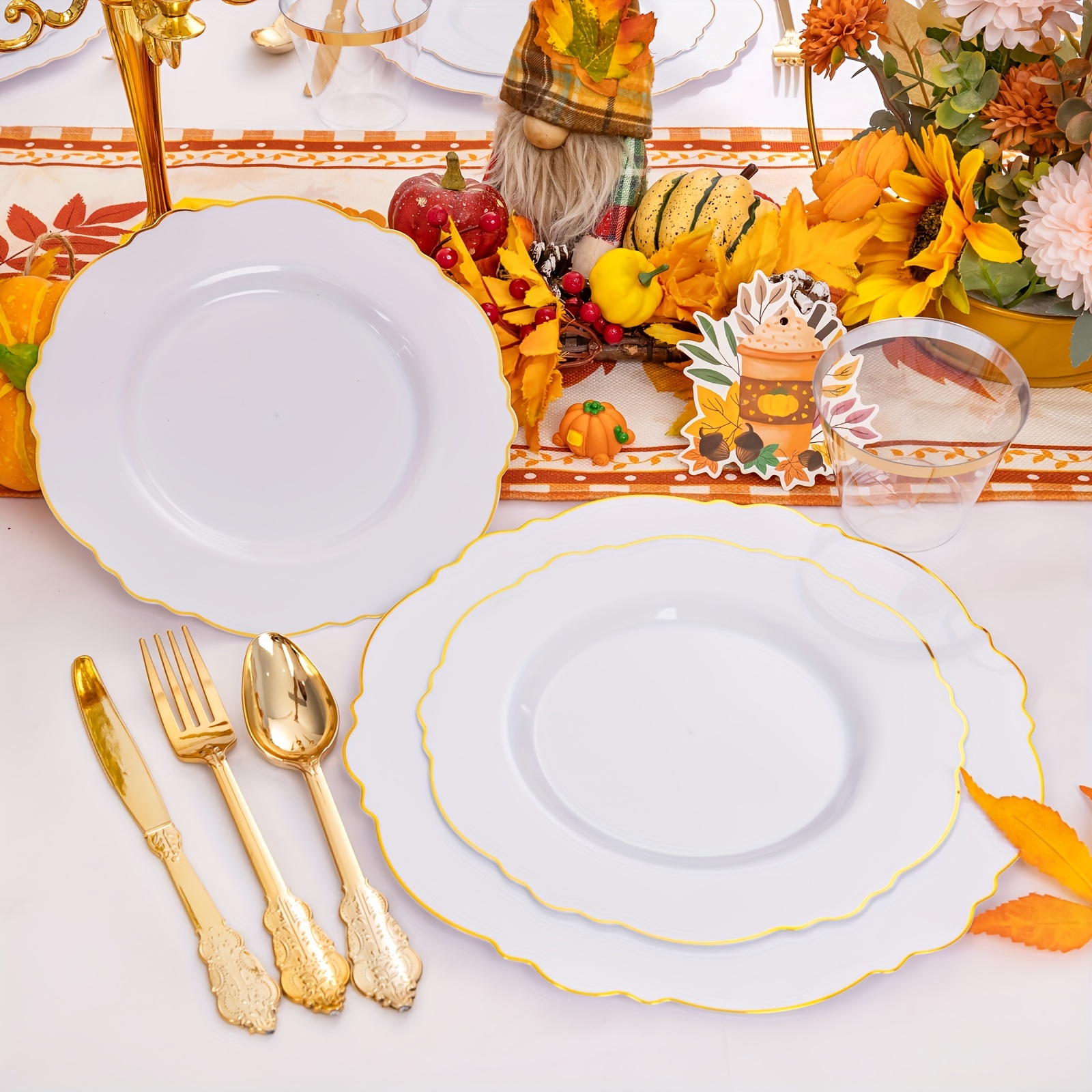 

[] 350/700 Gold Plastic Tableware Set/ Plastic Tableware - , 50 Plates, 50 Salad Plates, 50 , 50 Forks, 50 Knives, 50 , 50/ , Suitable For Christmas, , Weddings, And New Parties.