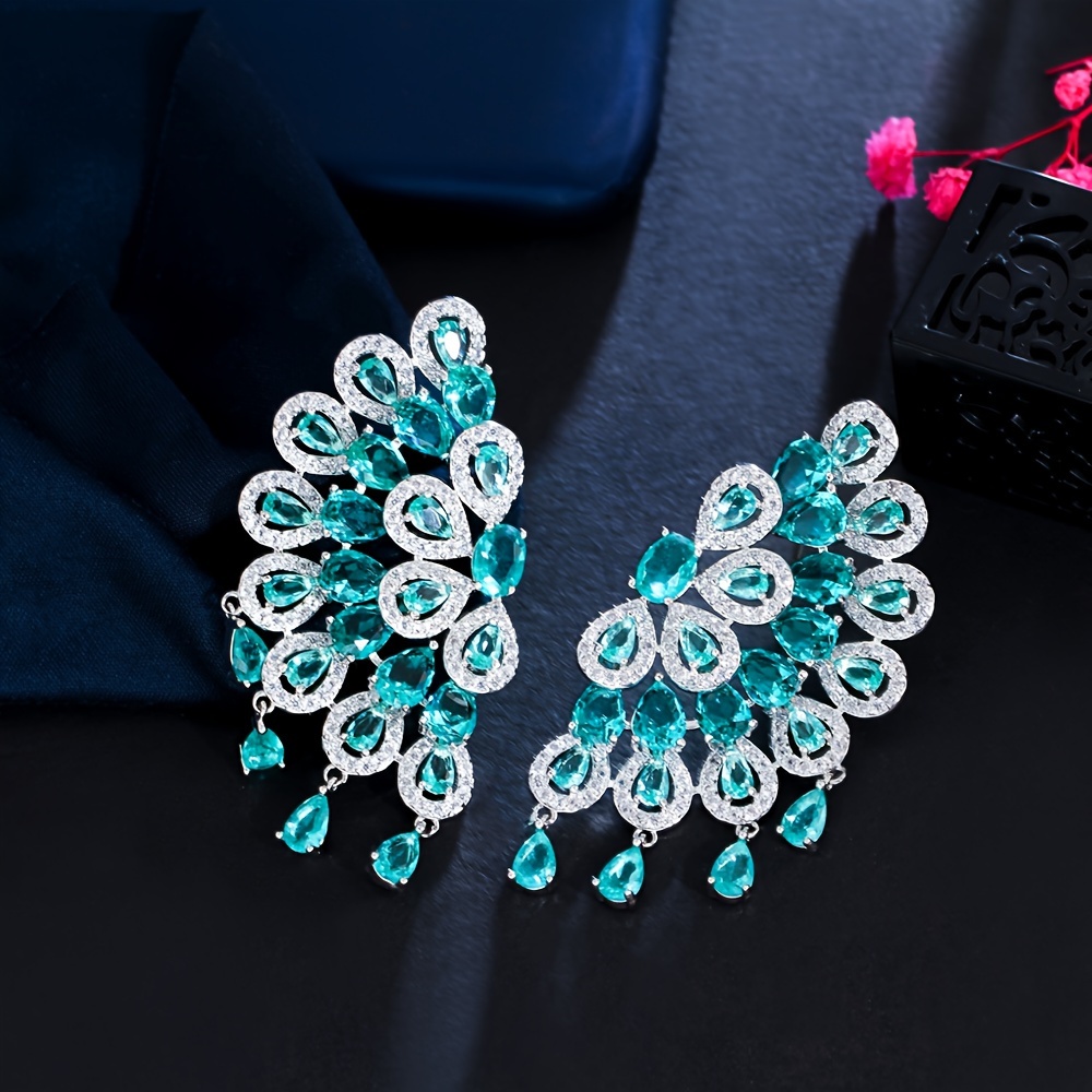 Large Symmetrical Water Drop Zirconia Wedding Party Earrings