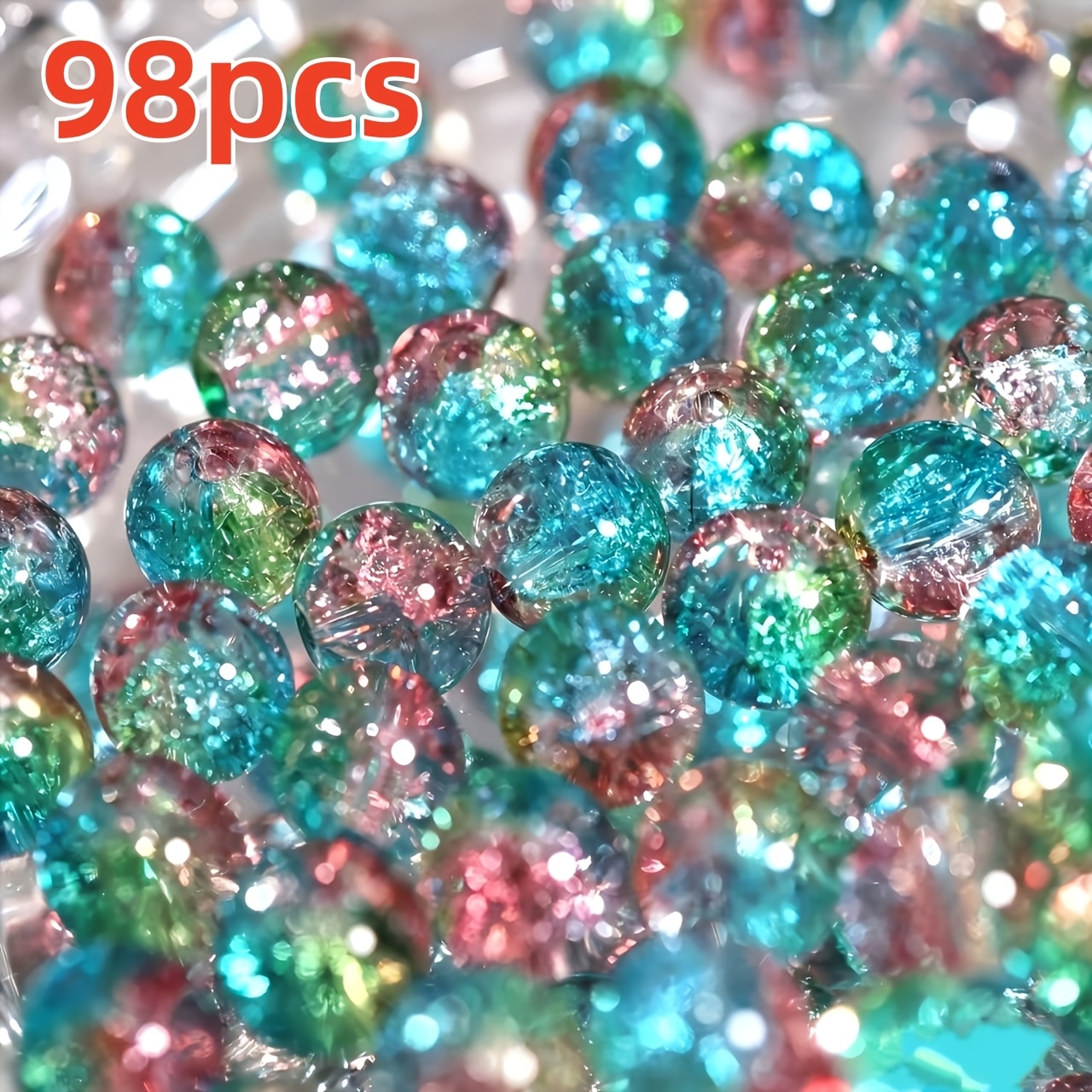 TEMU 98pcs 8mm Snowflake Crack Glass Beads - And Pink Beads For Handmade Jewelry, Bohemian Weddings, Pies, And Spring Flower Decoration