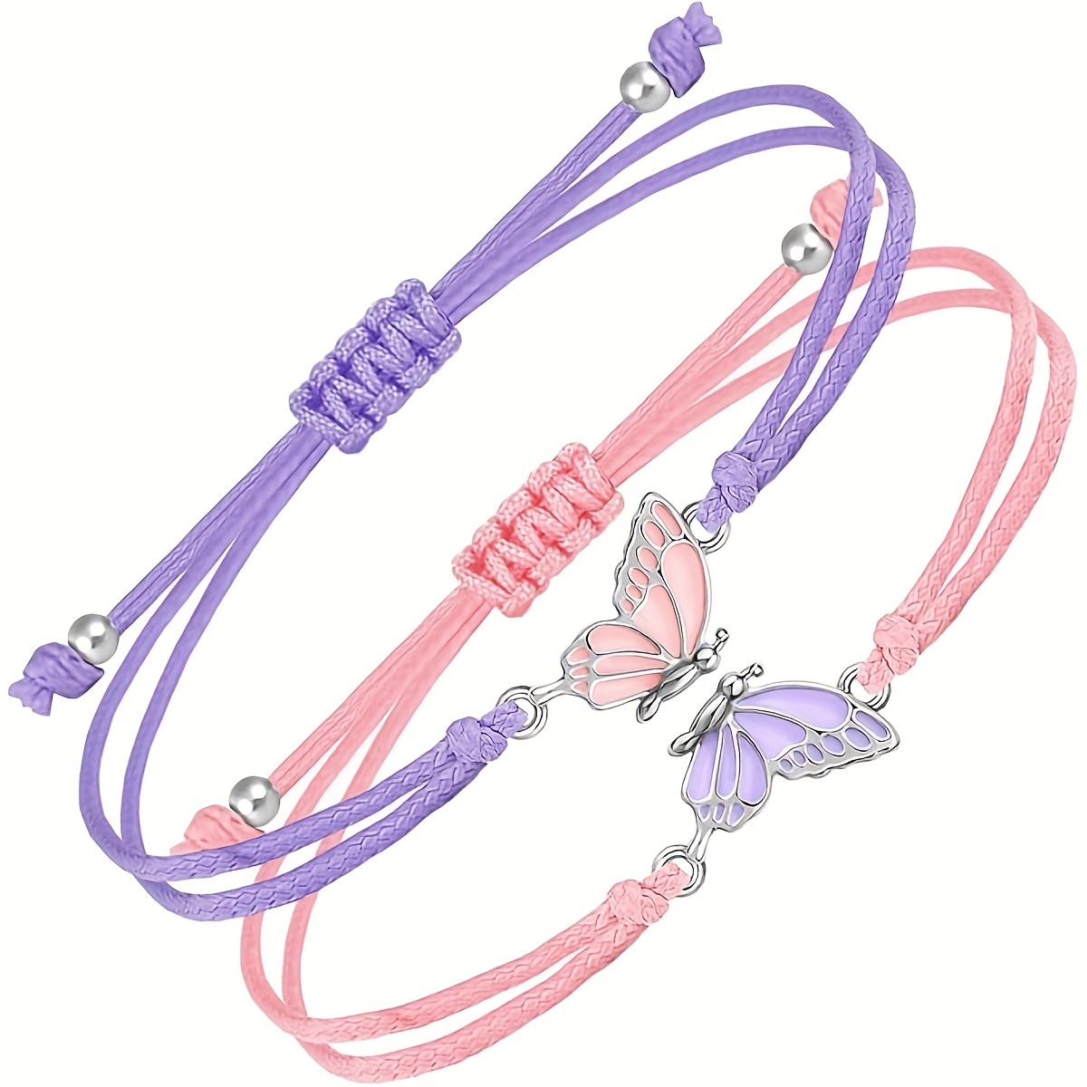 Image of 2pcs Handmade Charms Adjustable Matching Bracelets For Daughter, Bff, , Women, Men Handmade Knitted Friendship Bracelet Gifts.