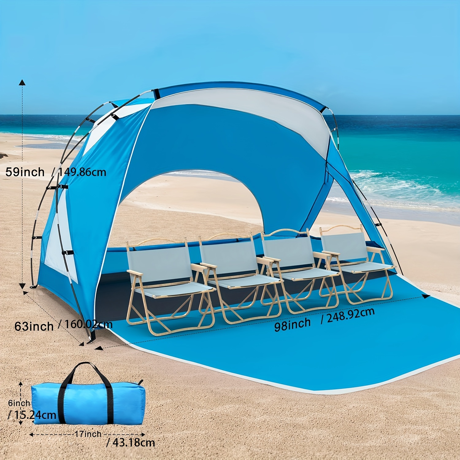 TEMU Beach Canopy Shade Tent With Upf 50+uv Protection For 4-6 Person, Waterproof Portable Easy Setup Beach Sun Shelter Tent For , Camping, And Picnics With Carrying Bag