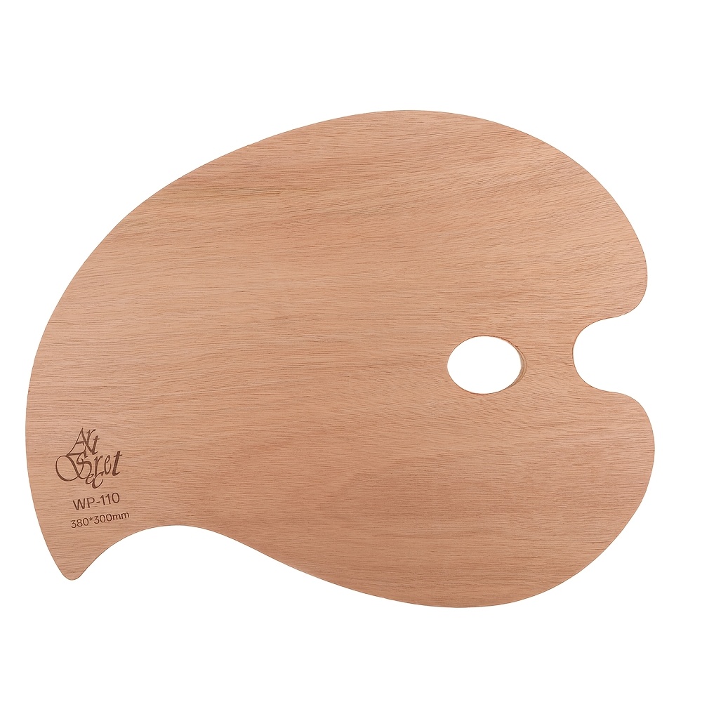 Image of Artsecret 1pc Palette, Thumb Hole, Fish-shaped Oval Acrylic Paint Wooden Palette, Painting Tool