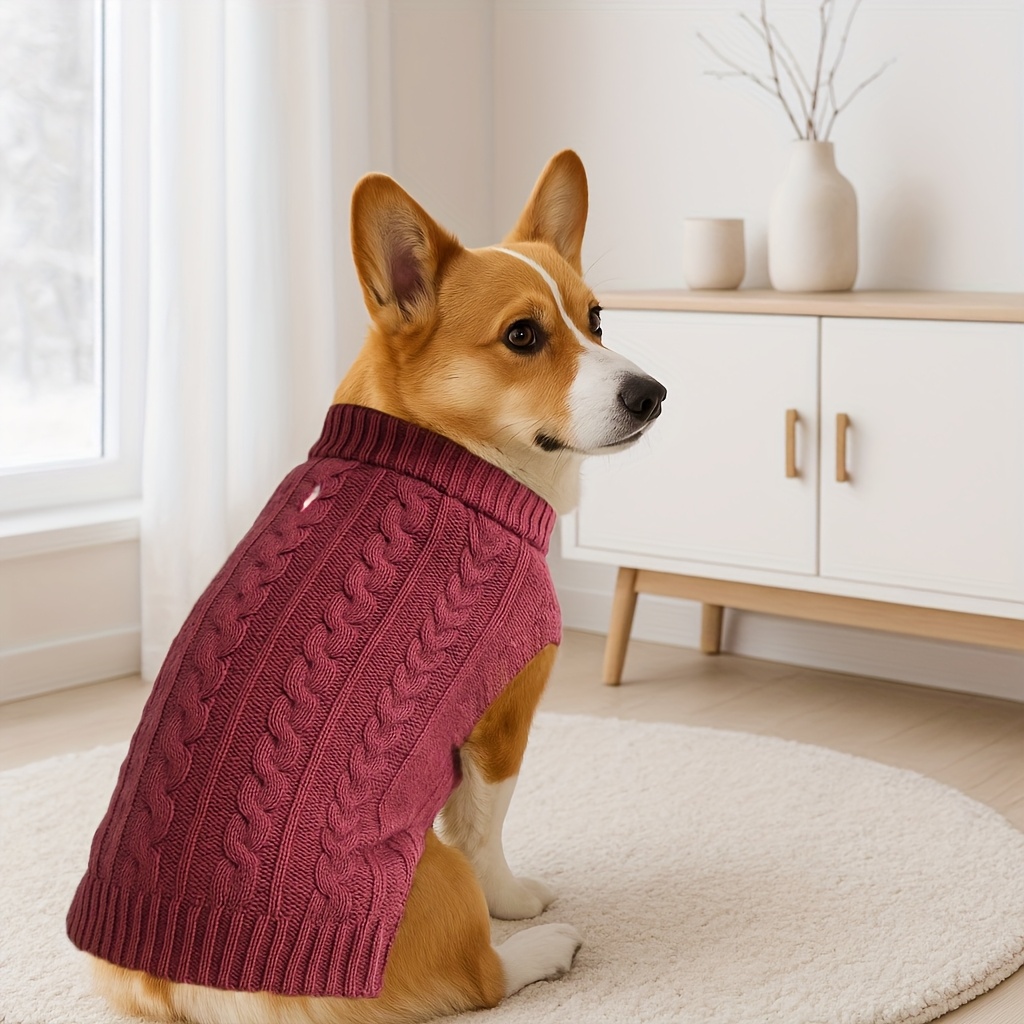 E-shop Klassischer Haustierpullover, weiche und kuschelige Strickware für mittelgroße bis große Hunde, Turtleneck-Design, elastische und warme