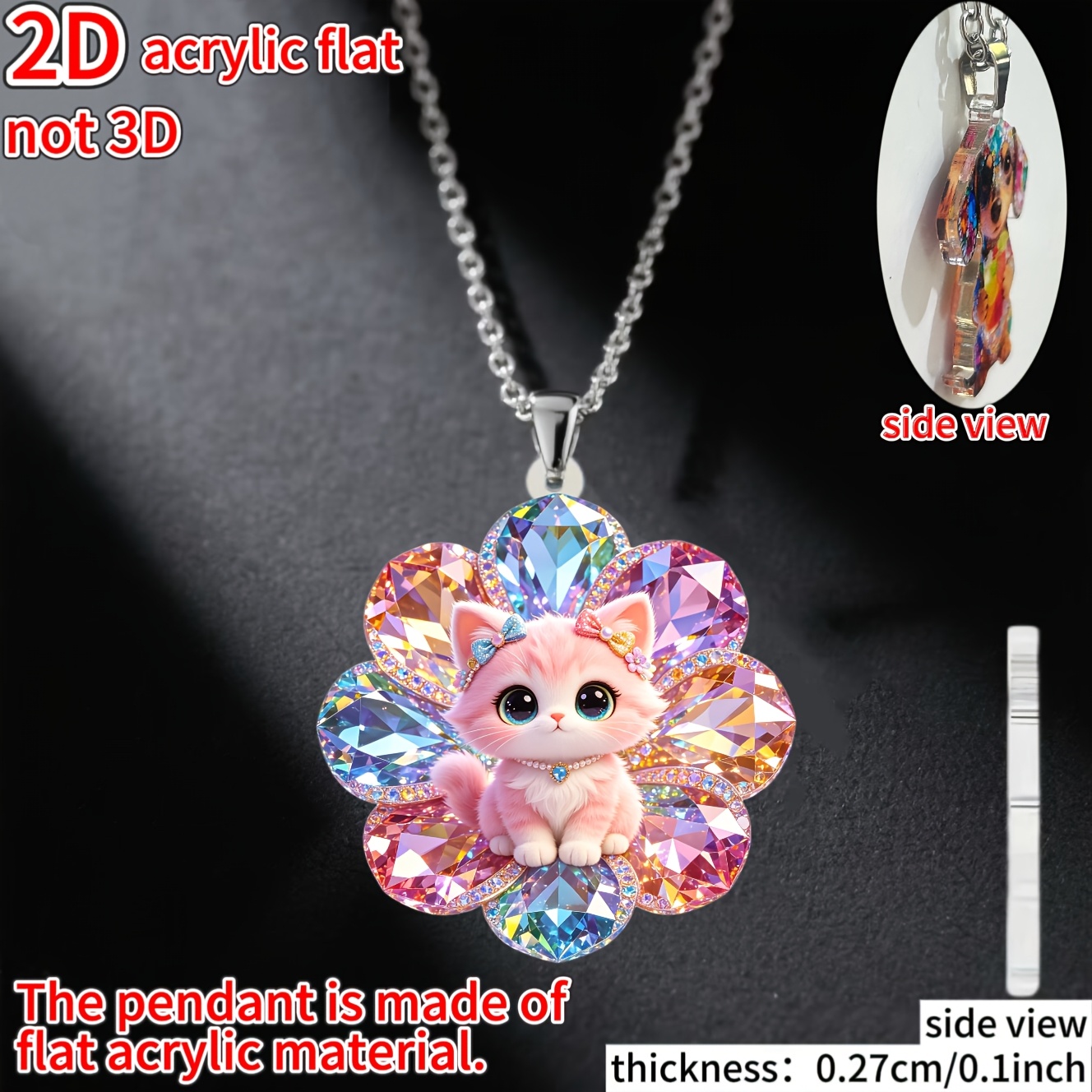 Women's Kitten in a Flower Acrylic Pendant Necklace