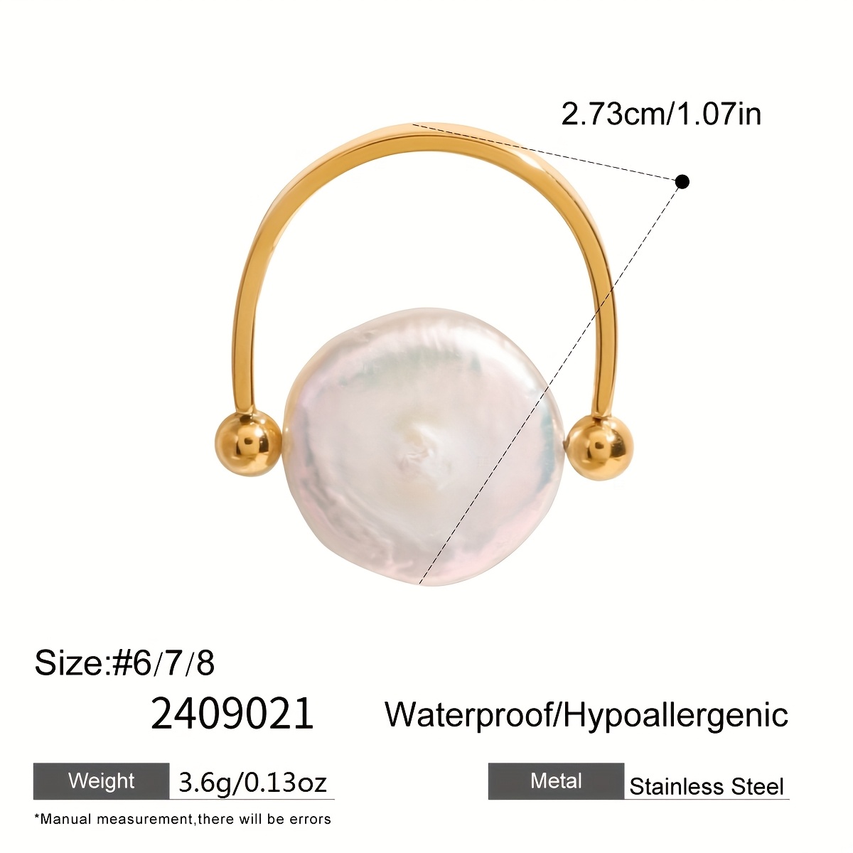 Image of 1pc Button Pearl Glossy Ring Luxury Women's Niche Jewelry Daily Matching Party Accessory Jewelry Gift