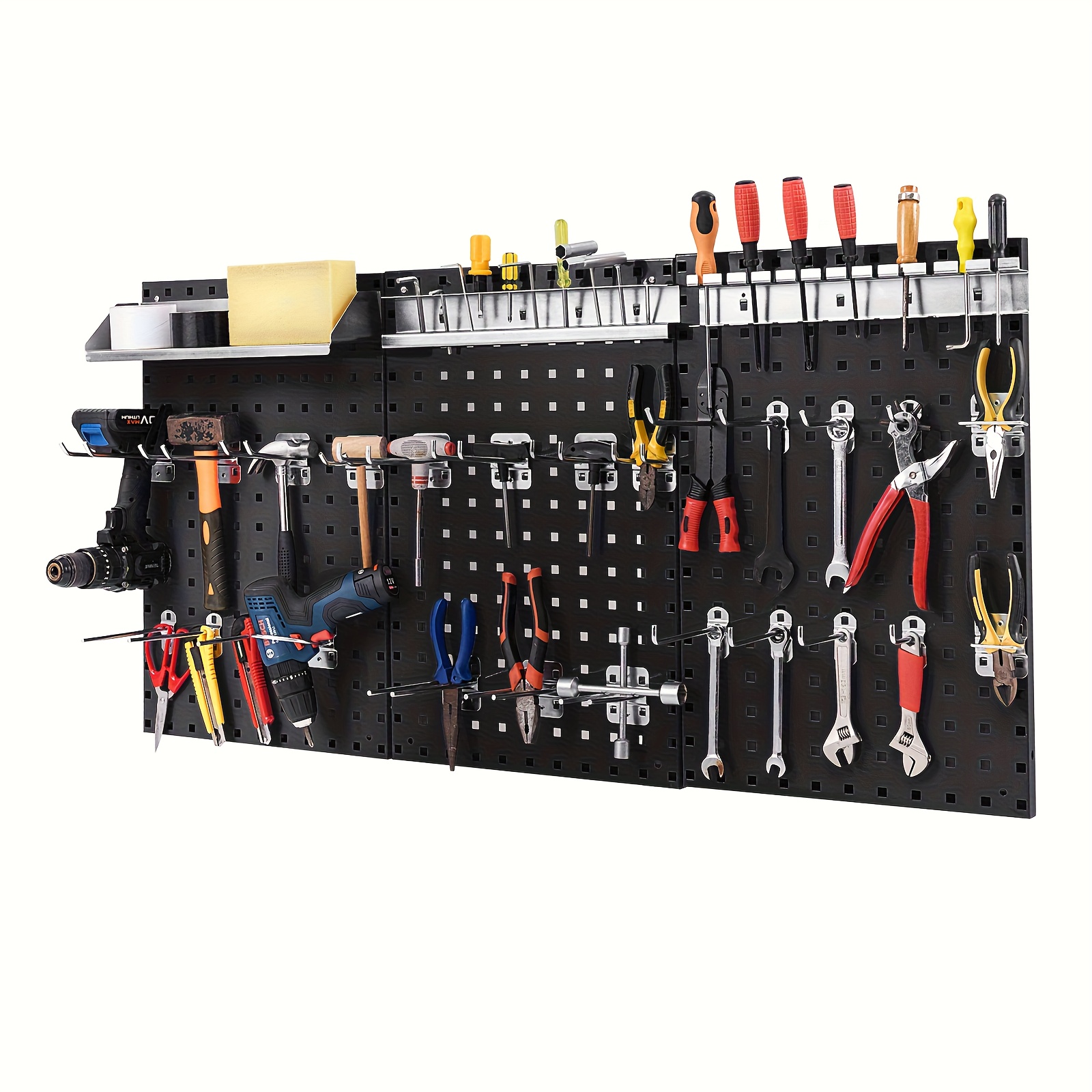 Pegboard Organization Set For Wall, Includes 3 Boards And 28 Additions For Tool Hanging, Utility Board With Square Slots