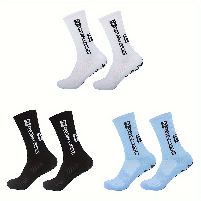 TEMU 6 Pairs Of Unisex Football Socks With Silicone Non-slip Towel Bottom, Moisture-wicking, Solid Color With Letters, Sweat-resistant