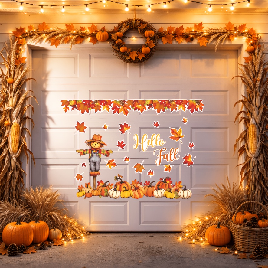 TEMU 29 pièces Décorations Magnétiques Automne Aquarelle Garde-boueux Garage. Design d' de porte de garage d'automne avec garde-boueux aquarelle,