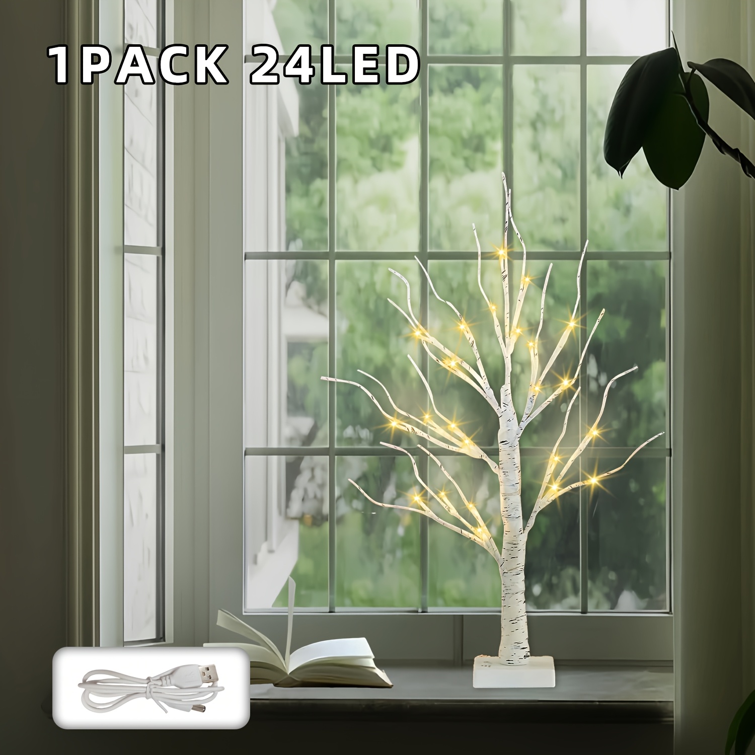 1 Pack Artificial Birch Tree, 25.59 Inch Long 24 Led Birch Tree, Warm White Fairy Light, Usb Powered, Home Indoor Desktop Decoration For Christmas, Easter, Gatherings, Weddings, Etc