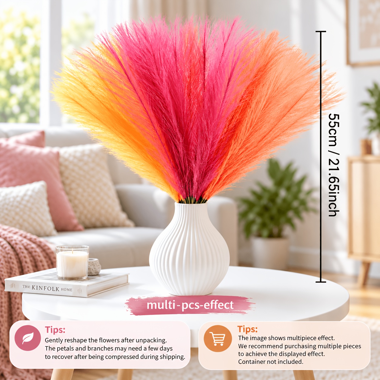 TEMU 21 piezas de de de artificial, plumas esponjosas de coloridas para , decoración del hogar en rosa, naranja y para , dormitorio, boda y
