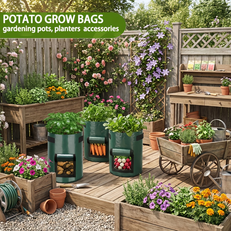 5 pack potato grow bags potato bags for planting potatoes 10 gallon 7 gallon and 5 gallon sizes outdoor pots with handles pots for planting potatoes sweet potato seeds vegetable garden grow kits outdoor plant pots Product details 5