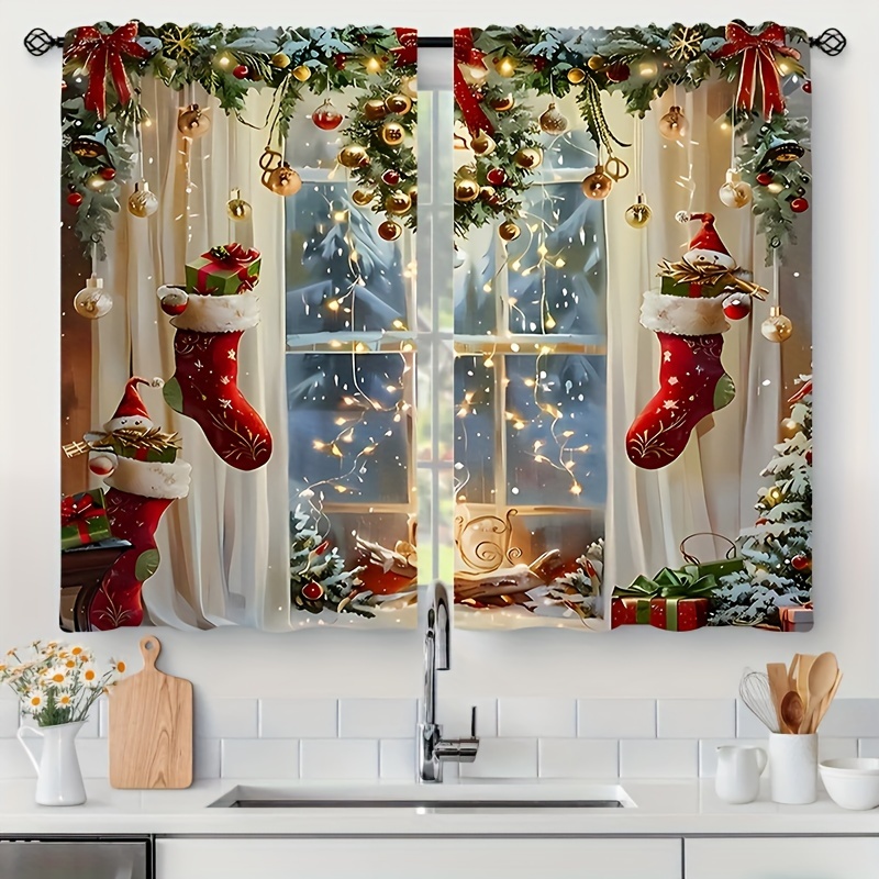 

Christmas Curtain, Candy And Red Socks Design Short Curtain, Suitable For Small Windows, Coffee Shops, Stores, Kitchens, Bathrooms, Pole Bag Curtain 24inx59in