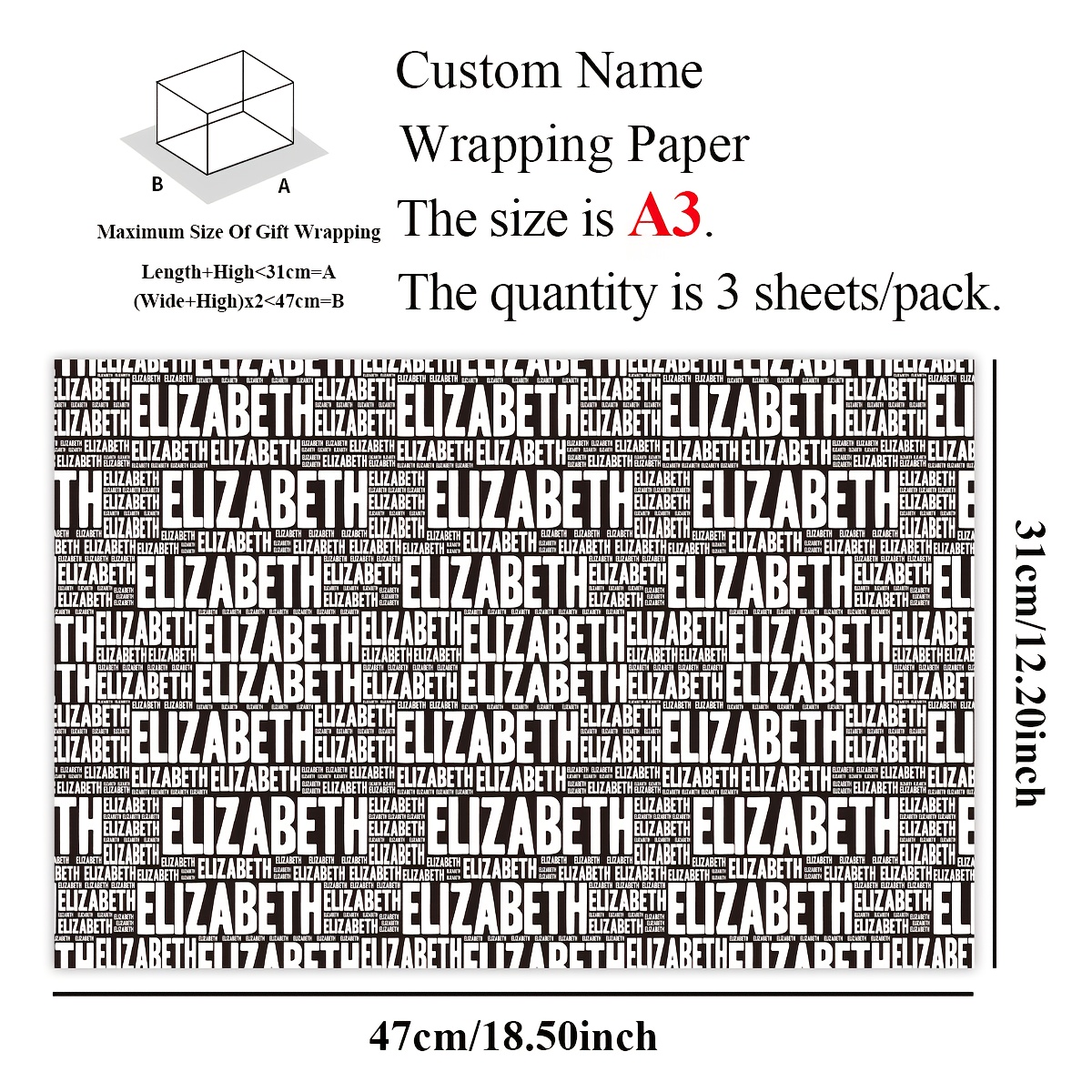 Image of 3pcs Custom Fun Christmas Name Wrapping Paper, Personalized Wrapping Paper, Fun Personalized Birthday Wrapping Paper With Custom Names/text, Suitable For Women, Men, , For Winter Wrapping Paper