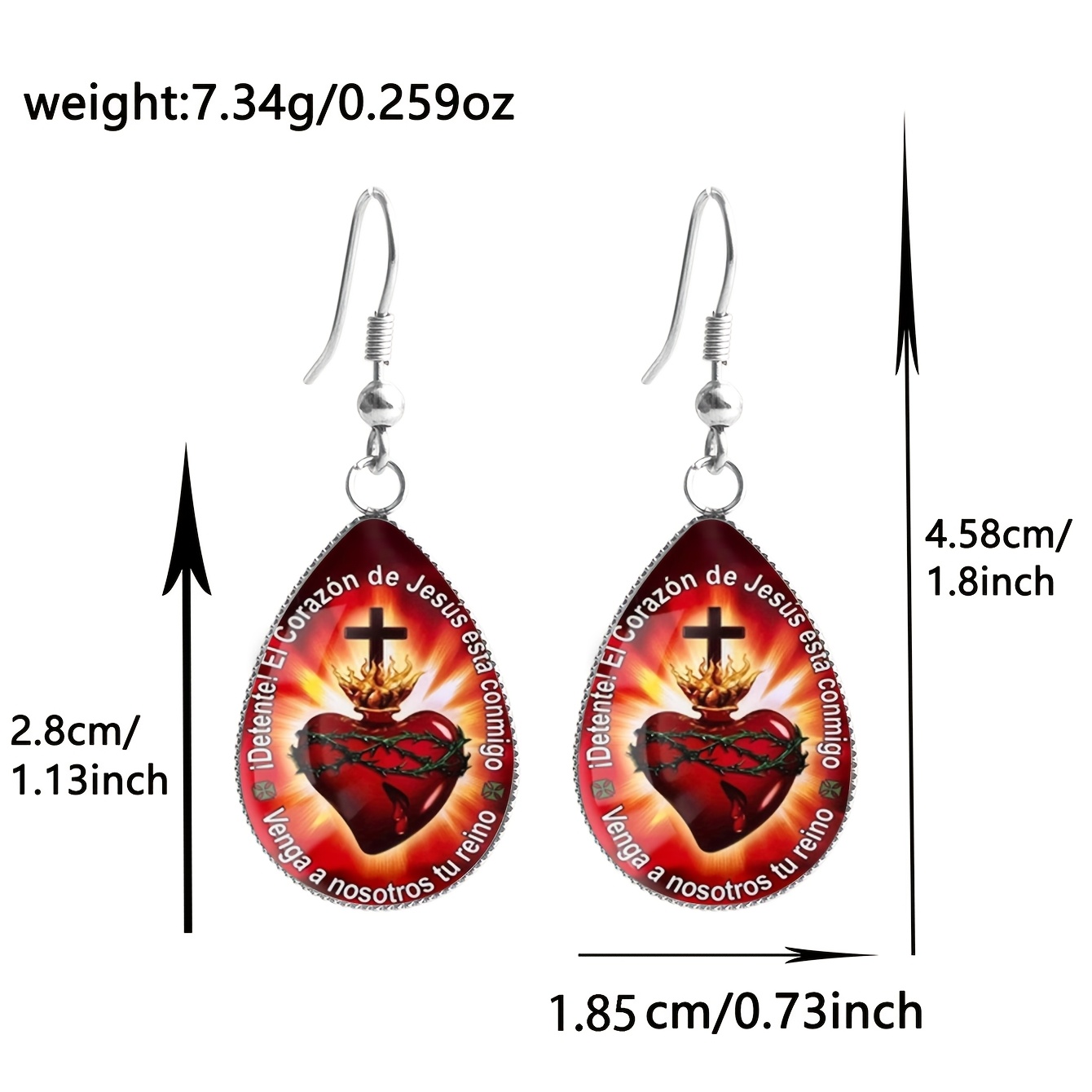 Red Base Sacred Heart Cross Pattern Water Drop Earrings