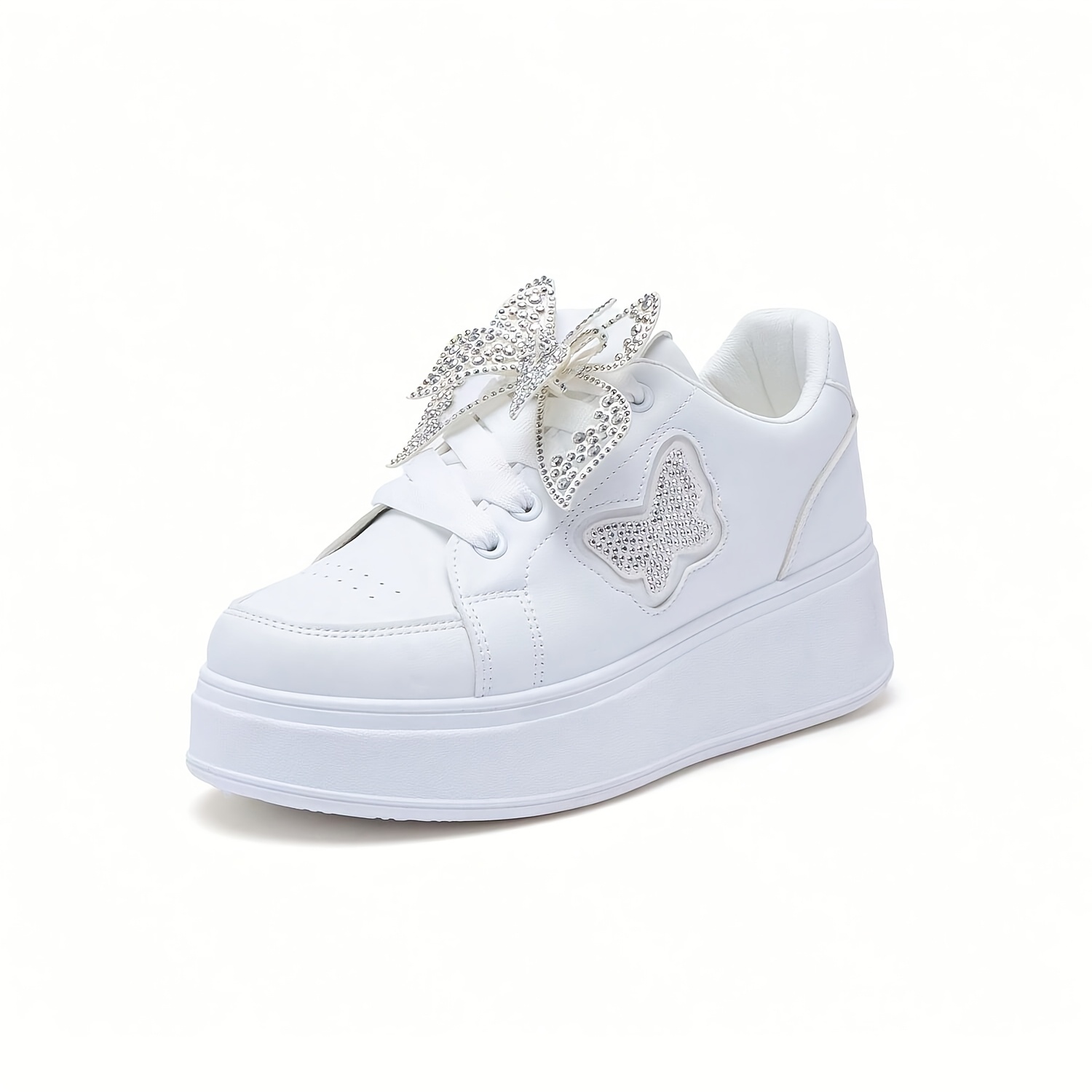 Dames Hoogteverhogende Platform Sneakers met Rhinestone Vlinder & Klittenbandsluiting - Lichtgewicht Veterschoenen Geschikt voor Feesten, Bruiloften, Casual Kleding, Lage Ronde Neus, Dames Schoenen
