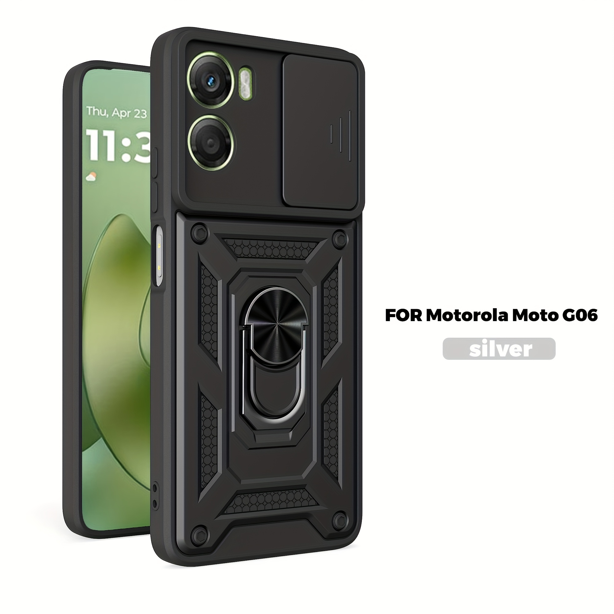 TEMU Phone Case: For Moto G06 4g Case, 360° Rotatable Kickstand Ring, Built In Slide Camera Lens Cover, Shockproof, Anti-drop Full Body Protective