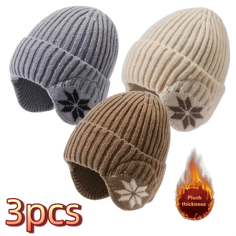 3-pack vinteröronmössor - skyddande & skid-/vandringsmossar med avtagbara öronskygg, elastisk stretchpassform grått svart vit unisex kallvädersmussa för män och damer julklapp utomhusutrustning skiaccessoer bekämmpass hatt material slitstarkt tyg termosockel för friluftsentusiaster | Köp Mer Och Få Mer Rabatt | Temu