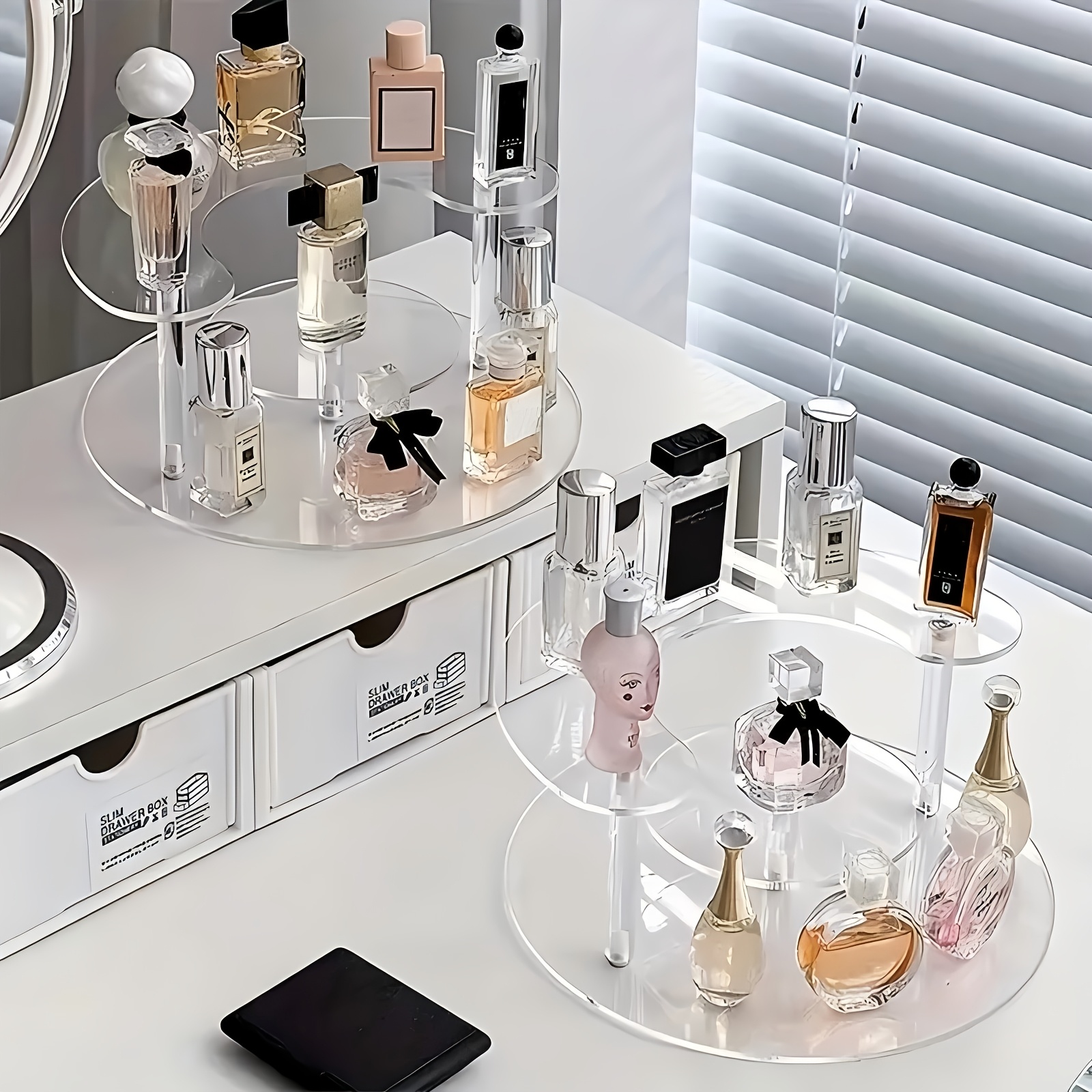 

Modern Acrylic Round And Perfume Display Stand, Cosmetic Organizer, High-quality Transparent Makeup Sample Rack