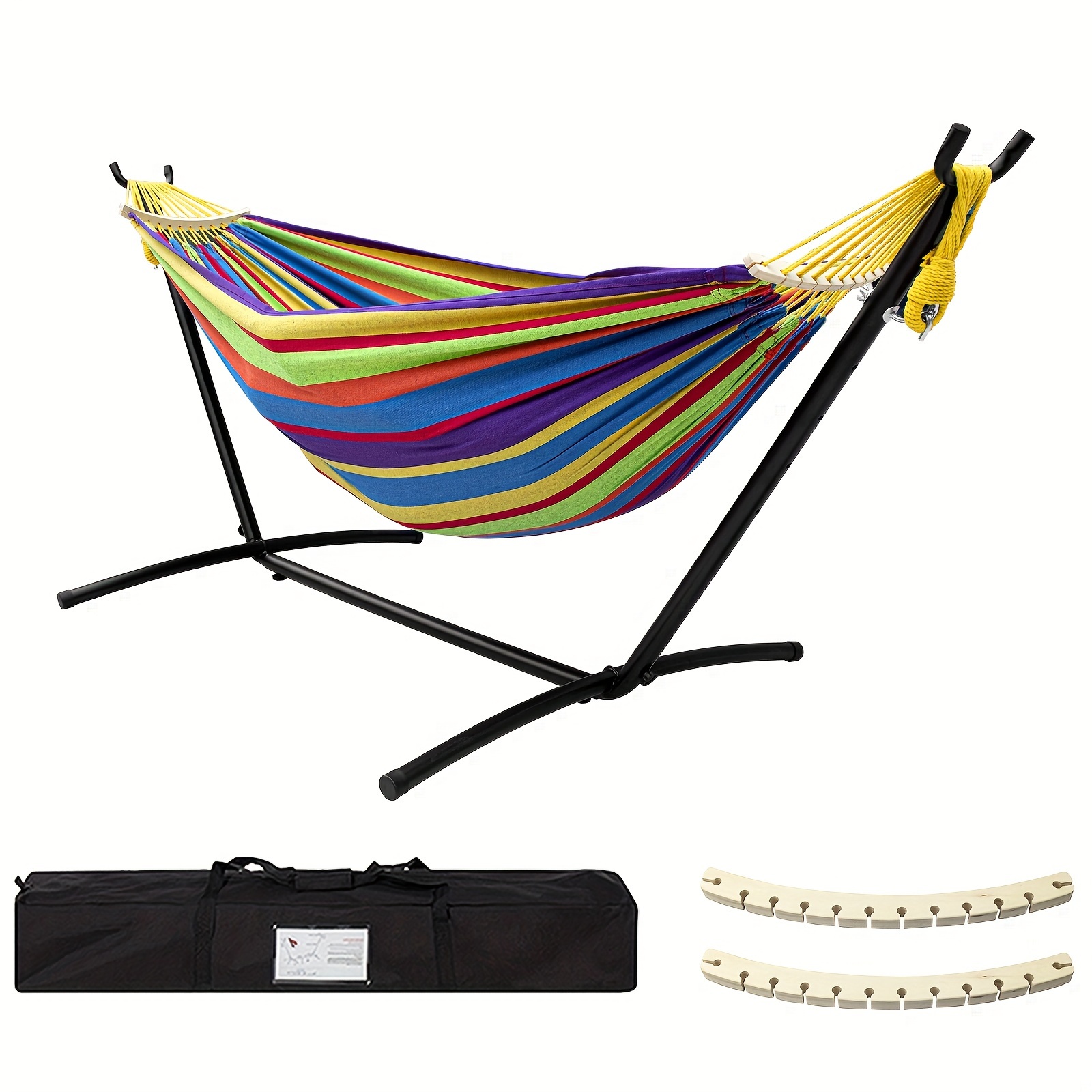 

Double Hammock With Stand Included 450lb Capacity Steel Stand, Premium Carry Bag Included And 2 Anti Roll Balance Beam