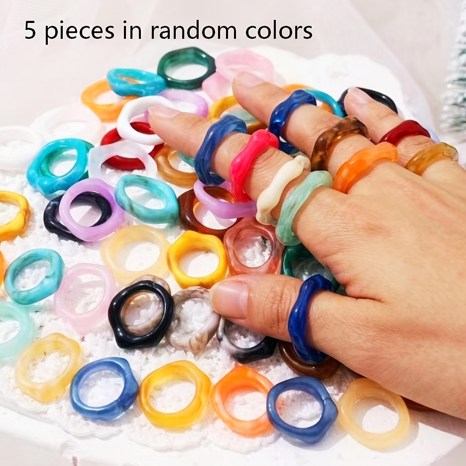 5pcs Colorful Smudged Marble Texture Resin Stackable Rings