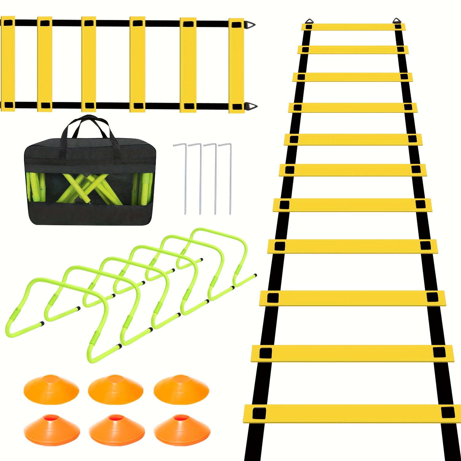 TEMU Sonnewelt Speed And Agility Training Set Includes 1 Coordination Ladder, 6 Adjustable Hurdles, 12 Cones, Storage Bag – Suitable For All Sports