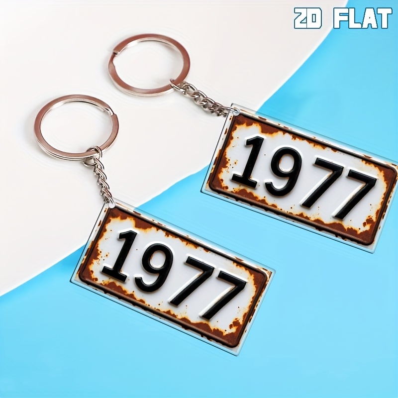 TEMU Regalo /Lui Due Portachiavi in Acrilico da 6X3 cm - Design Vintage 1977 Vecchio, Ciondoli Anti-smarrimento, Adatti per Borse, Zaini e Valigie -